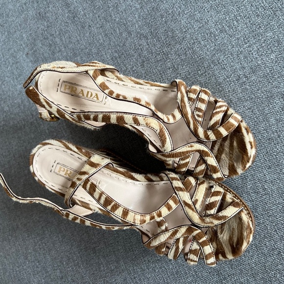 Prada Pony Skin Zebra Wedges European size 40 . Brown and Beige . - Picture 11 of 16